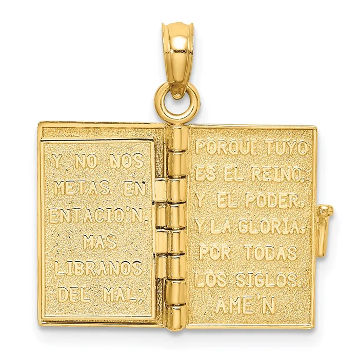 TreasureFineJewelers Charm Necklaces 14k Yellow Gold 3D Moveable Santa Biblia BookSpanish Bible Charm