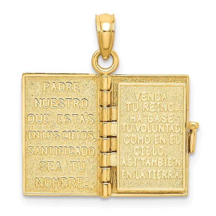 TreasureFineJewelers Charm Necklaces 14k Yellow Gold 3D Moveable Santa Biblia BookSpanish Bible Charm