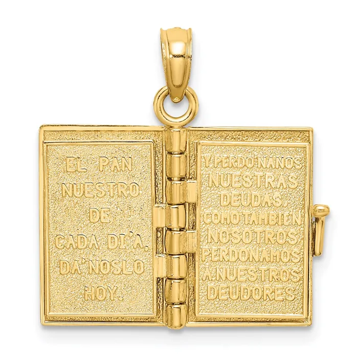 TreasureFineJewelers Charm Necklaces 14k Yellow Gold 3D Moveable Santa Biblia BookSpanish Bible Charm