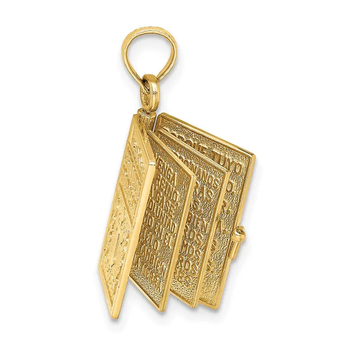 TreasureFineJewelers Charm Necklaces 14k Yellow Gold 3D Moveable Santa Biblia BookSpanish Bible Charm