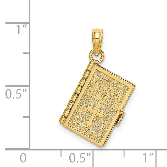 TreasureFineJewelers Charm Necklaces 14k Yellow Gold 3D Moveable Santa Biblia BookSpanish Bible Charm