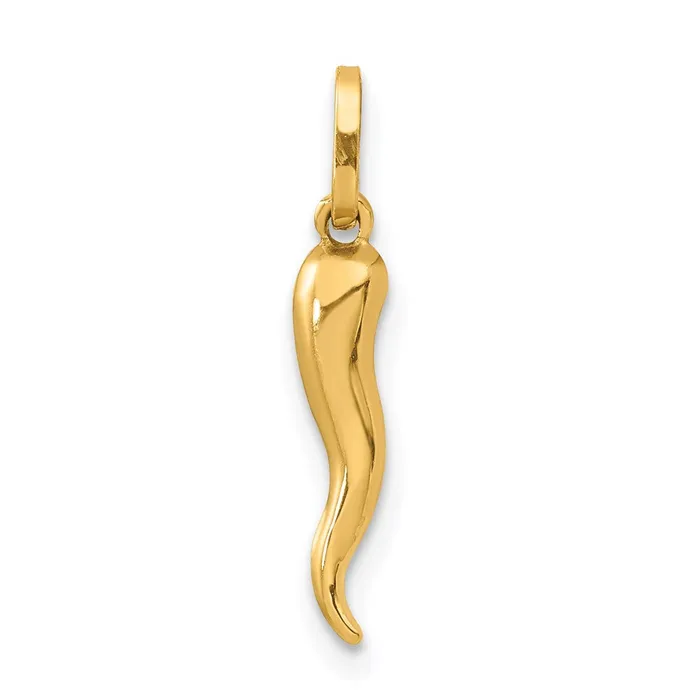 TreasureFineJewelers Charm Necklaces 14k Yellow Gold 3D Italian Horn Charm TreasureFineJewelers Charm Necklaces 14k Yellow Gold 3D Italian Horn Charm
