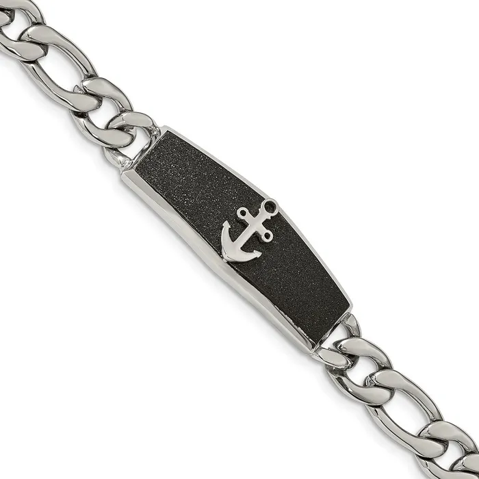 TreasureFineJewelers Chisel Stainless Steel Polished Black IPplated Laser Cut Anchor 85 inch ID Bracelet Bracelets TreasureFineJewelers Chisel Stainless Steel Polished Black IPplated Laser Cut Anchor 85 inch ID Bracelet Bracelets