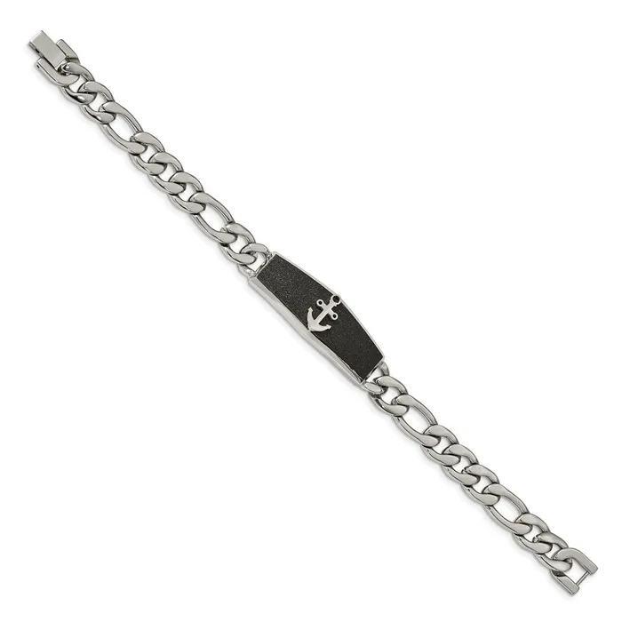 TreasureFineJewelers Chisel Stainless Steel Polished Black IPplated Laser Cut Anchor 85 inch ID Bracelet Bracelets