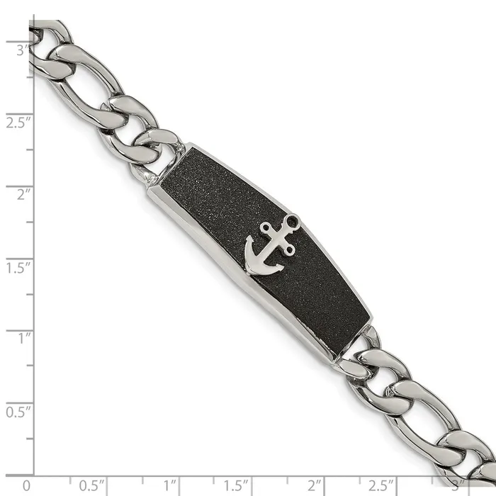 TreasureFineJewelers Chisel Stainless Steel Polished Black IPplated Laser Cut Anchor 85 inch ID Bracelet Bracelets