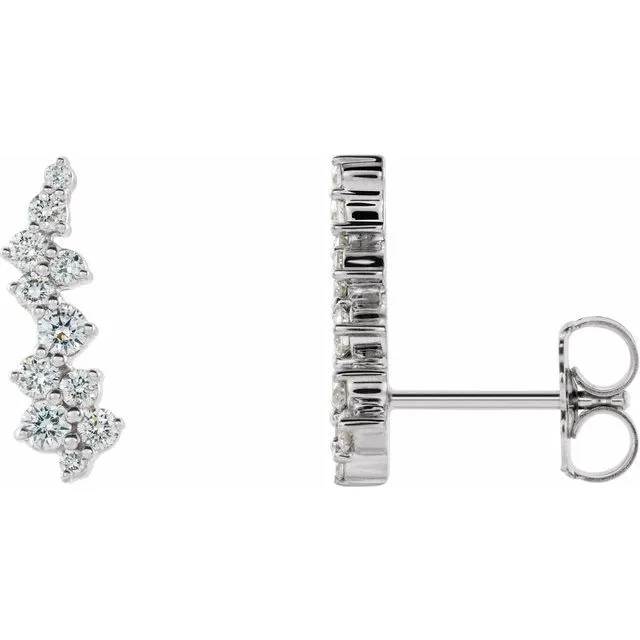 TreasureFineJewelers Earrings 14K White 38 CTW Diamond Ear Climbers