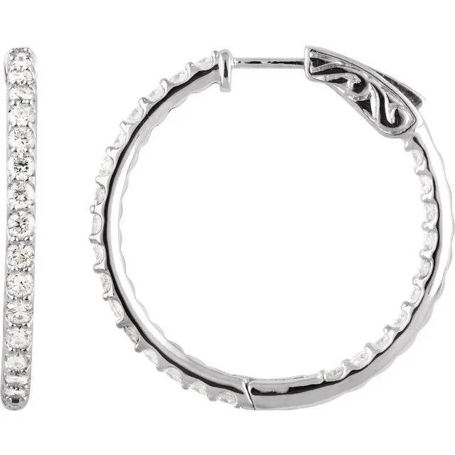 TreasureFineJewelers Earrings 14K White Gold 295 mm 2 CTW Natural Diamond InsideOutside Hinged Hoop Earrings TreasureFineJewelers Earrings 14K White Gold 295 mm 2 CTW Natural Diamond InsideOutside Hinged Hoop Earrings