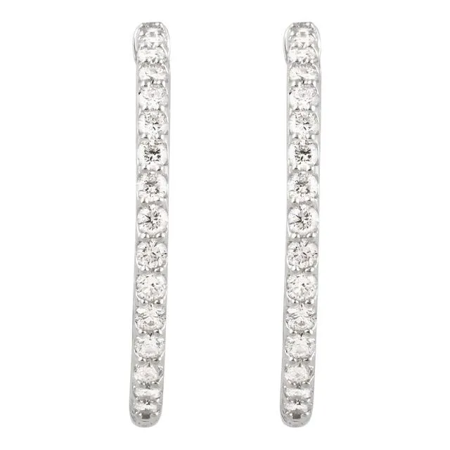 TreasureFineJewelers Earrings 14K White Gold 295 mm 2 CTW Natural Diamond InsideOutside Hinged Hoop Earrings
