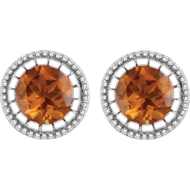 TreasureFineJewelers Earrings 14K White Gold Natural Citrine Stud Earrings