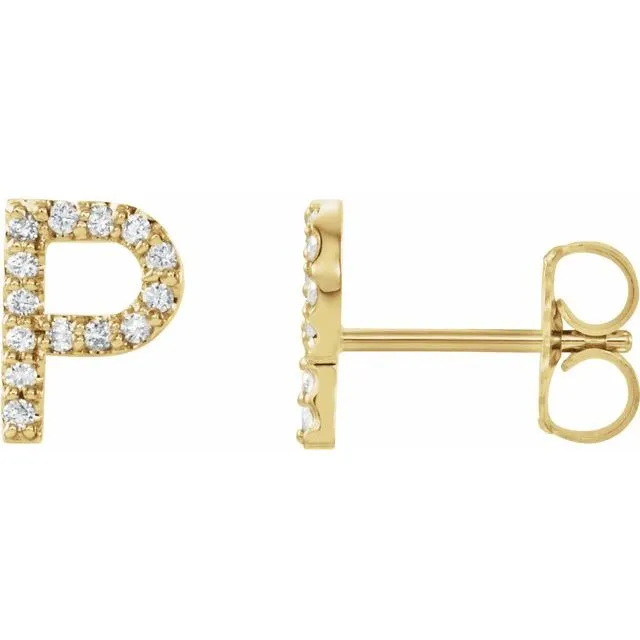 TreasureFineJewelers Earrings 14K Yellow 06 CTW Diamond Single Initial P Earring TreasureFineJewelers Earrings 14K Yellow 06 CTW Diamond Single Initial P Earring