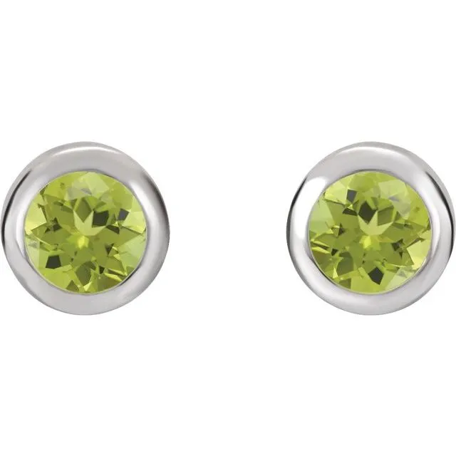 TreasureFineJewelers Earrings RhodiumPlated Sterling Silver Natural Peridot BezelSet Earrings