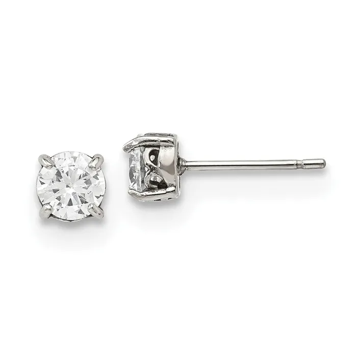 TreasureFineJewelers Earrings Stainless Steel Polished CZ Post Earrings