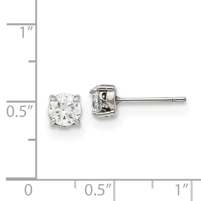 TreasureFineJewelers Earrings Stainless Steel Polished CZ Post Earrings