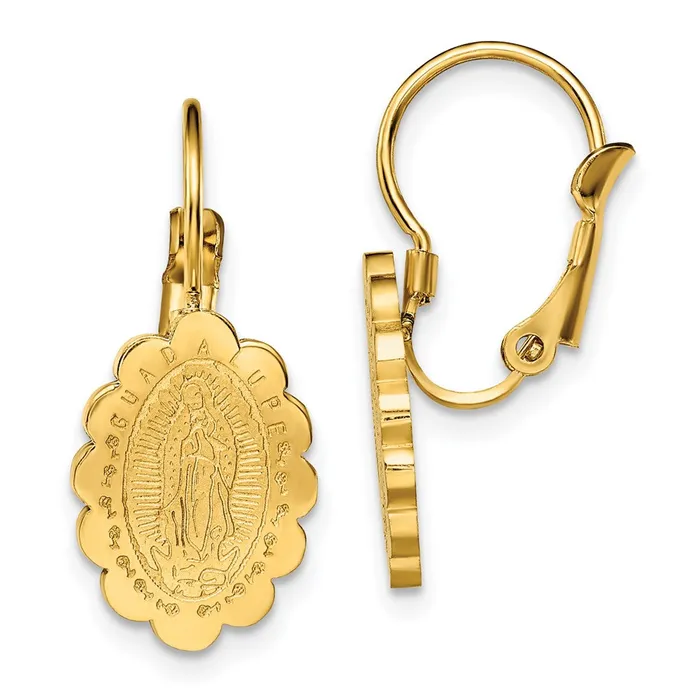 TreasureFineJewelers Earrings Stainless Steel Polished Yellow IP Etched Lady of Guadalupe Earrings TreasureFineJewelers Earrings Stainless Steel Polished Yellow IP Etched Lady of Guadalupe Earrings
