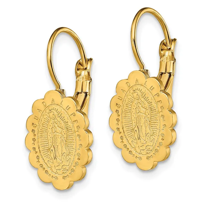 TreasureFineJewelers Earrings Stainless Steel Polished Yellow IP Etched Lady of Guadalupe Earrings
