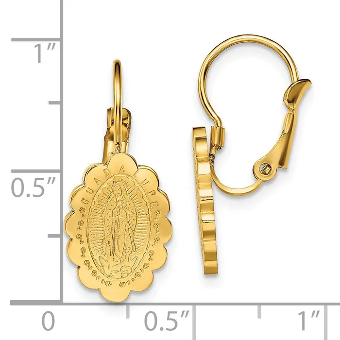 TreasureFineJewelers Earrings Stainless Steel Polished Yellow IP Etched Lady of Guadalupe Earrings
