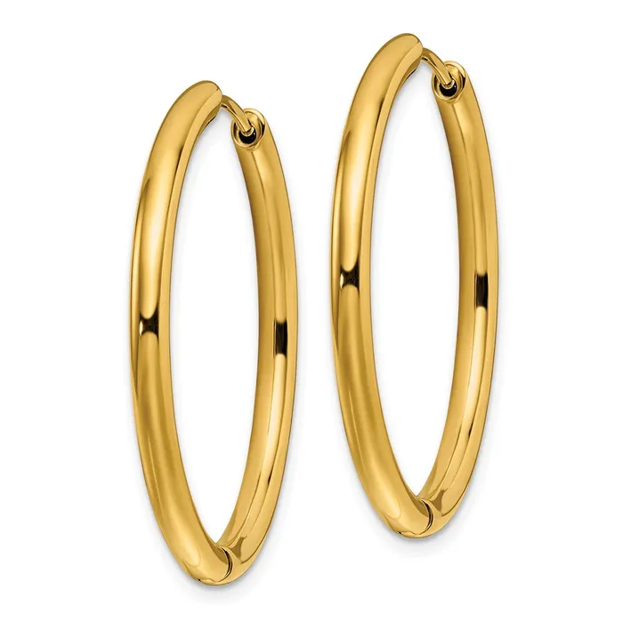 TreasureFineJewelers Earrings Stainless Steel Polished Yellow IPplated 3mm Hinged Hoop Earrings