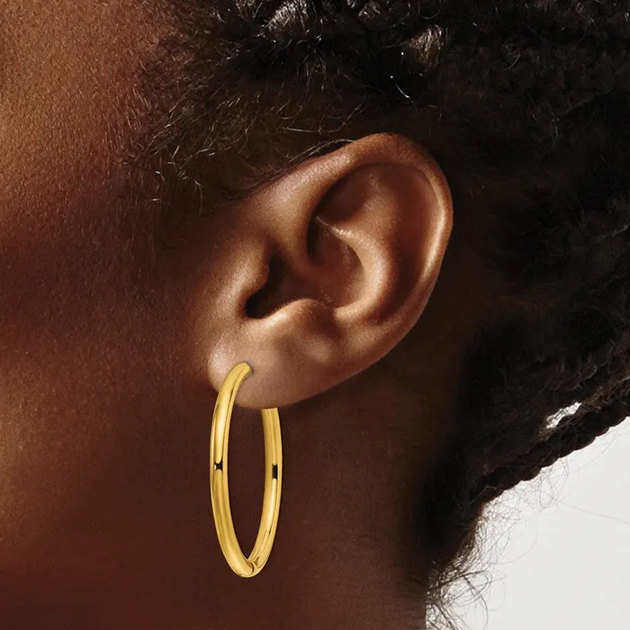 TreasureFineJewelers Earrings Stainless Steel Polished Yellow IPplated 3mm Hinged Hoop Earrings