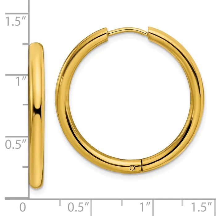 TreasureFineJewelers Earrings Stainless Steel Polished Yellow IPplated 3mm Hinged Hoop Earrings