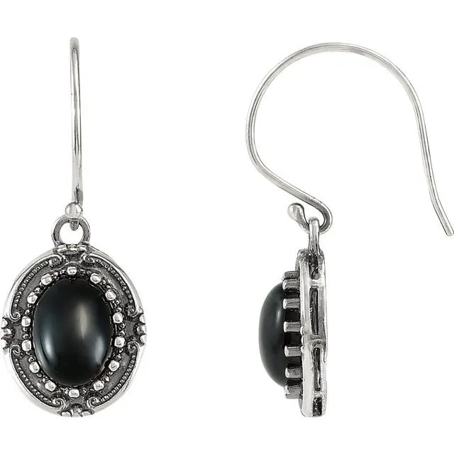 TreasureFineJewelers Earrings Sterling Silver Onyx VintageInspired Earrings