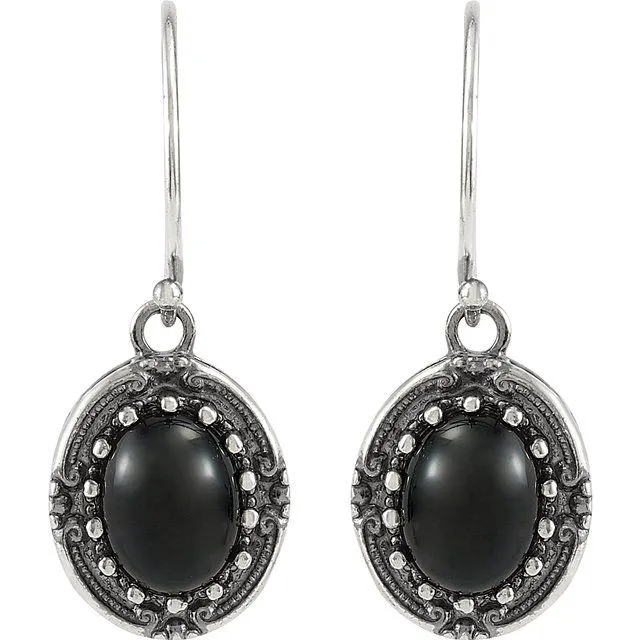 TreasureFineJewelers Earrings Sterling Silver Onyx VintageInspired Earrings