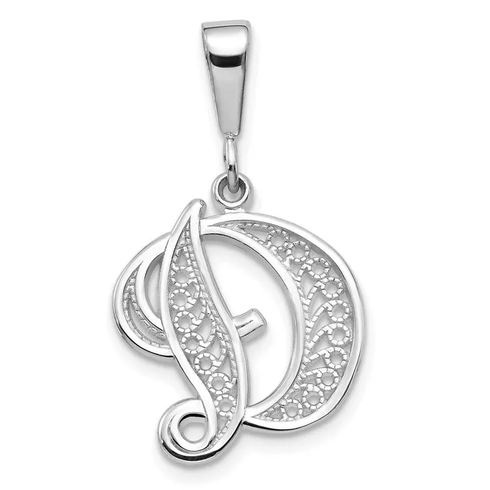 TreasureFineJewelers Necklaces 10k White Gold Filigree Initial D Pendant TreasureFineJewelers Necklaces 10k White Gold Filigree Initial D Pendant