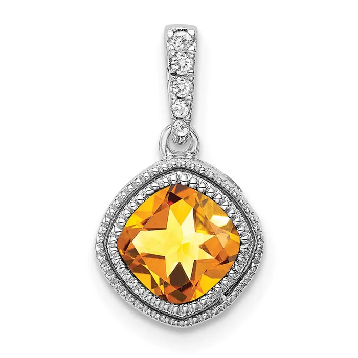 TreasureFineJewelers Necklaces 14k White Gold Cushion Citrine and Diamond Pendant TreasureFineJewelers Necklaces 14k White Gold Cushion Citrine and Diamond Pendant