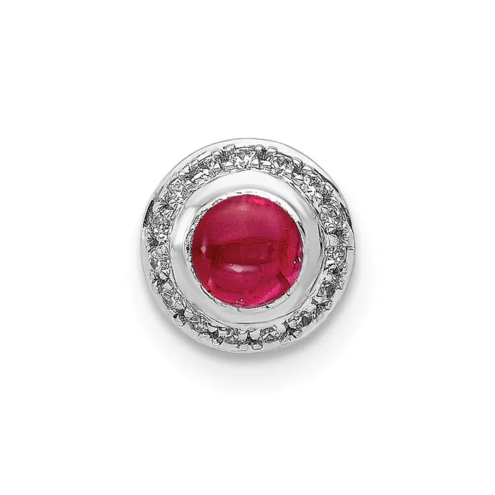 TreasureFineJewelers Necklaces 14k White Gold Diamond and Cabochon 38 Ruby Halo Chain Slide TreasureFineJewelers Necklaces 14k White Gold Diamond and Cabochon 38 Ruby Halo Chain Slide