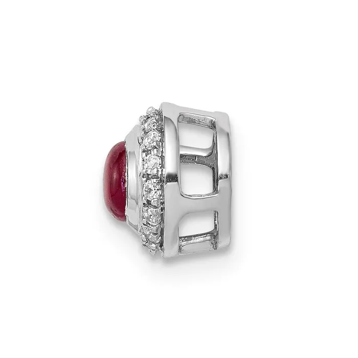 TreasureFineJewelers Necklaces 14k White Gold Diamond and Cabochon 38 Ruby Halo Chain Slide