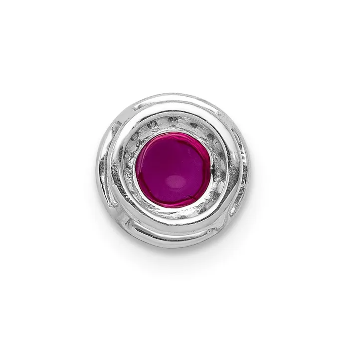 TreasureFineJewelers Necklaces 14k White Gold Diamond and Cabochon 38 Ruby Halo Chain Slide
