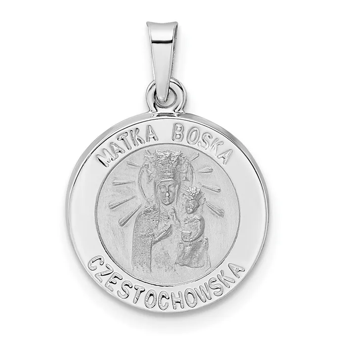 TreasureFineJewelers Necklaces 14k White Gold Polished and Satin Hollow Matka Boska Medal Pendant TreasureFineJewelers Necklaces 14k White Gold Polished and Satin Hollow Matka Boska Medal Pendant