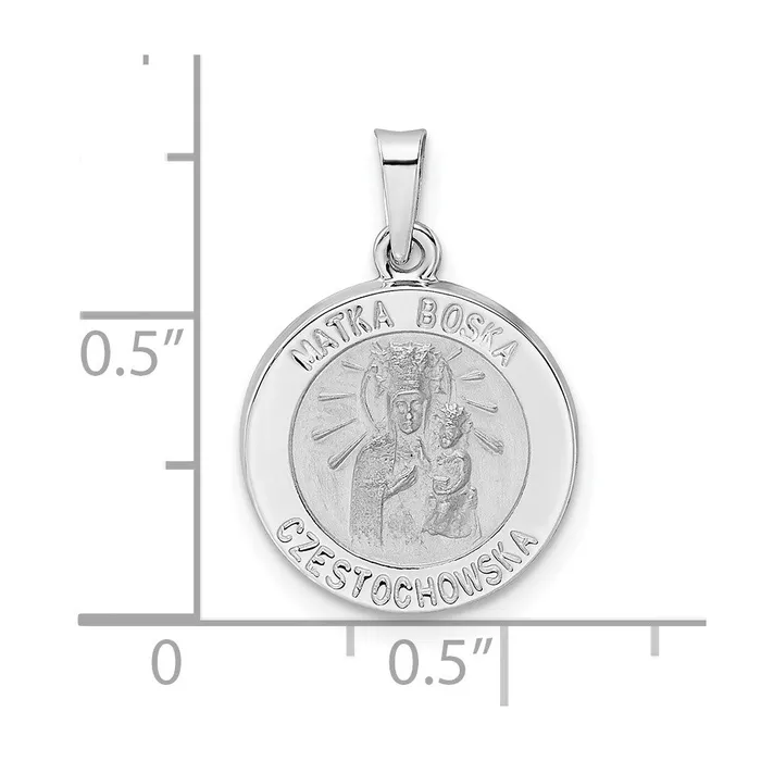 TreasureFineJewelers Necklaces 14k White Gold Polished and Satin Hollow Matka Boska Medal Pendant