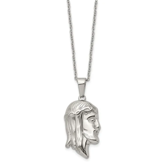 TreasureFineJewelers Necklaces Chisel Stainless Steel Polished Jesus Silhouette Pendant on a 22 inch Cable Chain Necklace
