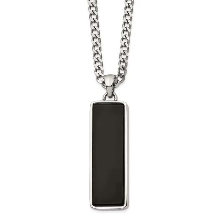 TreasureFineJewelers Necklaces Chisel Stainless Steel Polished with Black Onyx Inlay Rectangle Pendant on a 22 inch Curb Chain Necklace TreasureFineJewelers Necklaces Chisel Stainless Steel Polished with Black Onyx Inlay Rectangle Pendant on a 22 inch Curb Chain Necklace