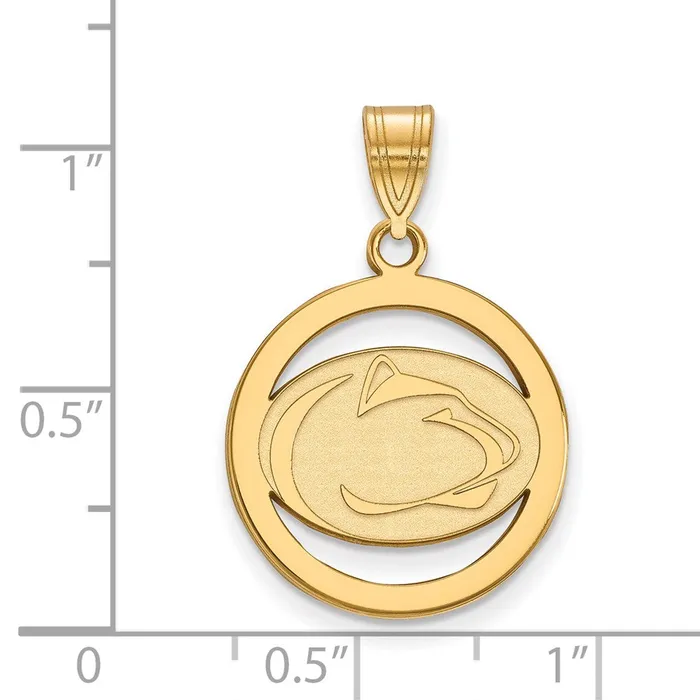 TreasureFineJewelers Necklaces Sterling Silver Goldplated Penn State University Lion Medium Circle Pendant