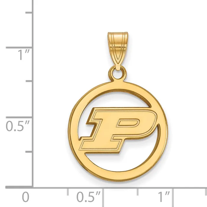 TreasureFineJewelers Necklaces Sterling Silver Goldplated Purdue University Letter P Medium Circle Pendant