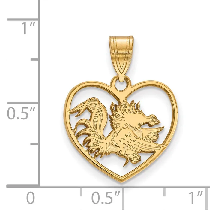 TreasureFineJewelers Necklaces Sterling Silver Goldplated University of South Carolina Gamecock Heart Pendant