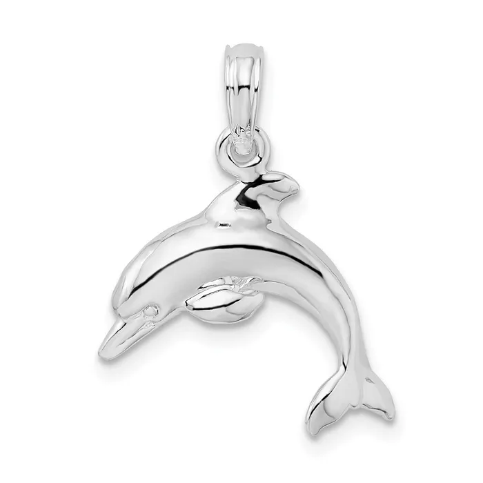 TreasureFineJewelers Necklaces Sterling Silver Polished 3D Jumping Dolphin Pendant