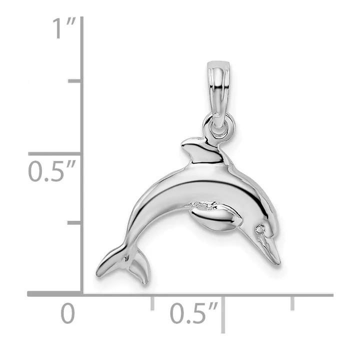 TreasureFineJewelers Necklaces Sterling Silver Polished 3D Jumping Dolphin Pendant