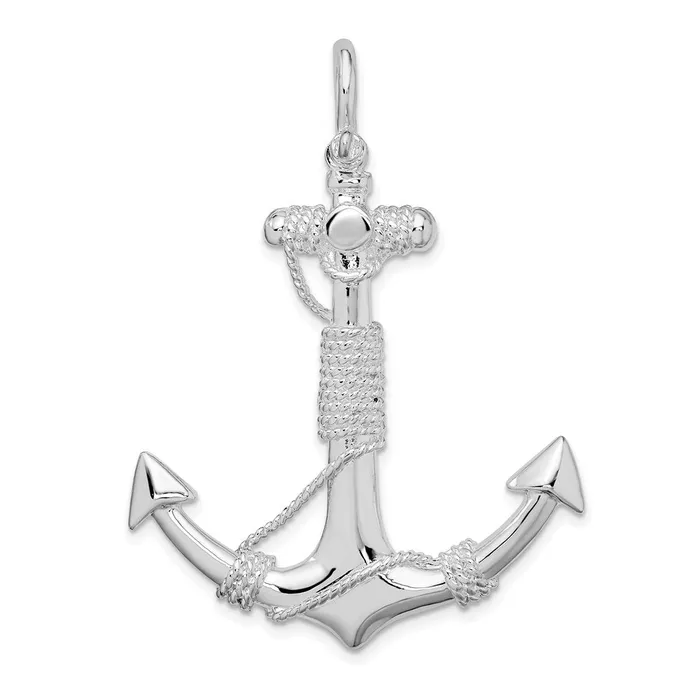 TreasureFineJewelers Necklaces Sterling Silver Polished Anchor wRope Pendant TreasureFineJewelers Necklaces Sterling Silver Polished Anchor wRope Pendant