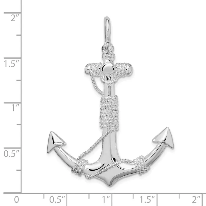TreasureFineJewelers Necklaces Sterling Silver Polished Anchor wRope Pendant