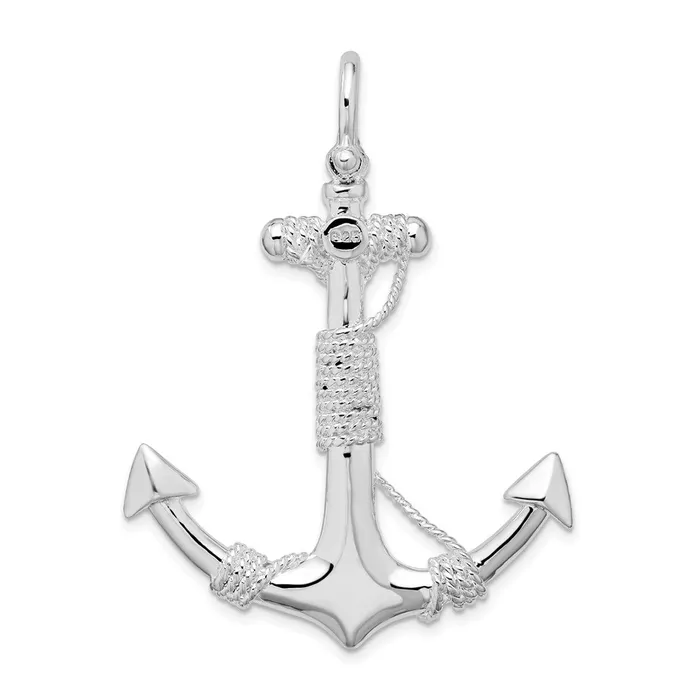 TreasureFineJewelers Necklaces Sterling Silver Polished Anchor wRope Pendant