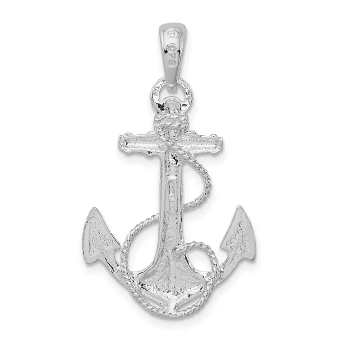 TreasureFineJewelers Necklaces Sterling Silver Polished Anchor wRope Pendant