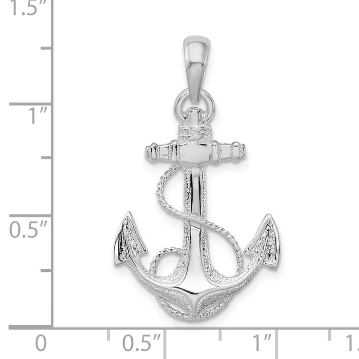 TreasureFineJewelers Necklaces Sterling Silver Polished Anchor wRope Pendant