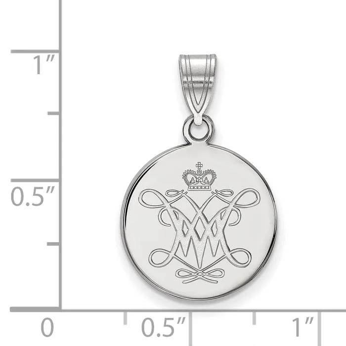 TreasureFineJewelers Necklaces Sterling Silver Rhodiumplated College of William and Mary Medium Disc Pendant