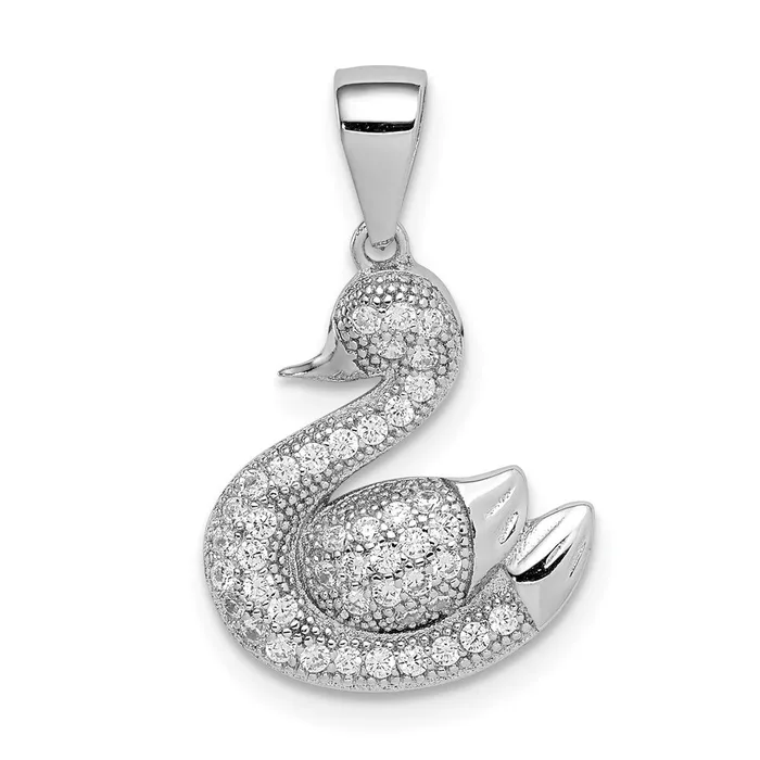 TreasureFineJewelers Necklaces Sterling Silver Rhodiumplated Polished Pave CZ Swan Pendant TreasureFineJewelers Necklaces Sterling Silver Rhodiumplated Polished Pave CZ Swan Pendant