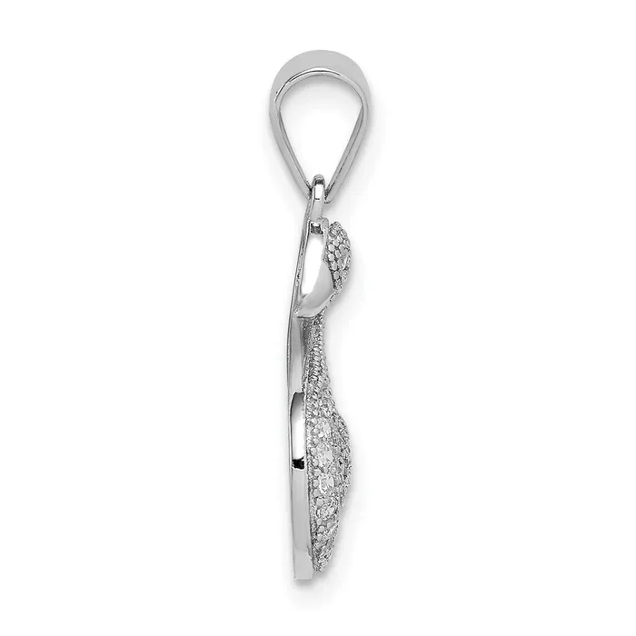 TreasureFineJewelers Necklaces Sterling Silver Rhodiumplated Polished Pave CZ Swan Pendant