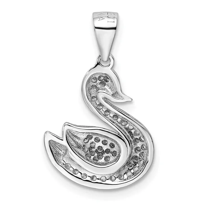 TreasureFineJewelers Necklaces Sterling Silver Rhodiumplated Polished Pave CZ Swan Pendant