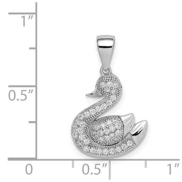 TreasureFineJewelers Necklaces Sterling Silver Rhodiumplated Polished Pave CZ Swan Pendant