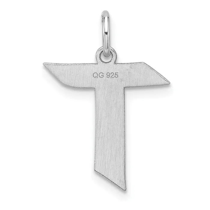 TreasureFineJewelers Rings Small Sterling Silver Rhodiumplated Artisan Block Letter T Initial Charm
